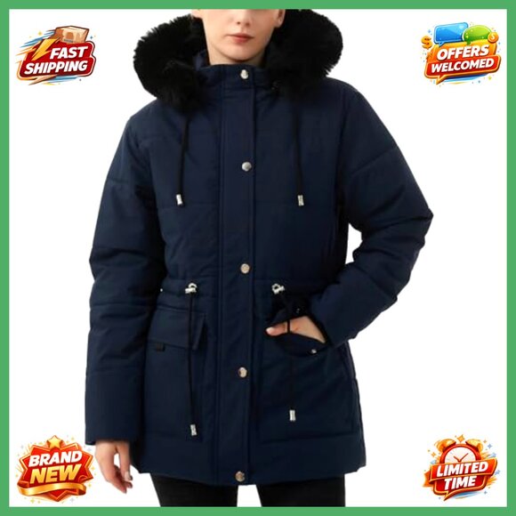 Women's Winter Puffer Coat Fleece Lined Detachable Hood Parka Jacket - Picture 2 of 6